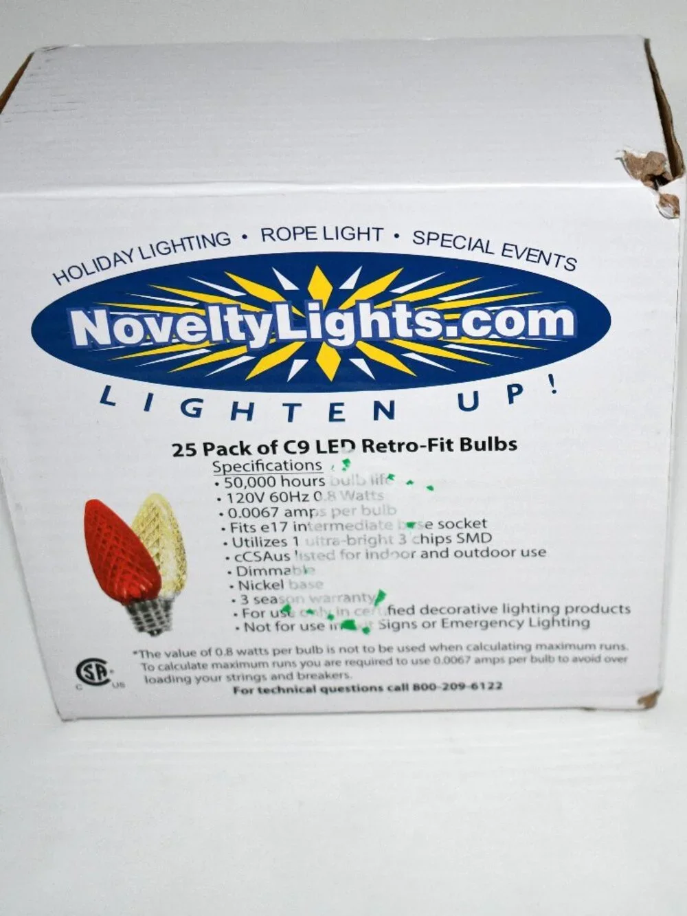Novelty Lights C9 LED Replacement Bulbs, 25PK, Red/ Warm White, Dimmable, NWT